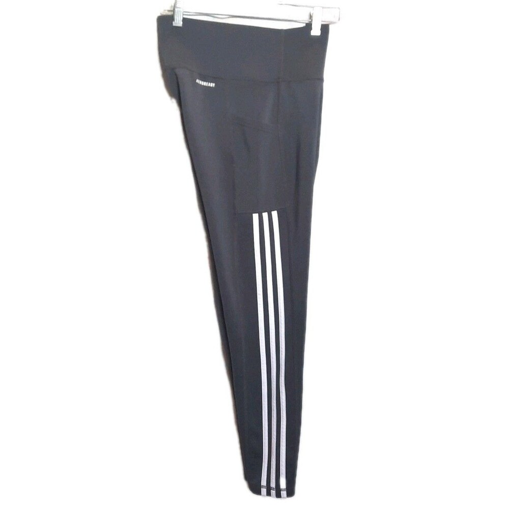 Adidas AEROREADY 7/8 Length Leggings  Gray White 3 Stripe Pocket Stretch M - Picture 2 of 9
